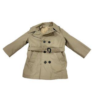 Kids Beige Trench Coat With Faux Fur Lining & Belted Waist 4T